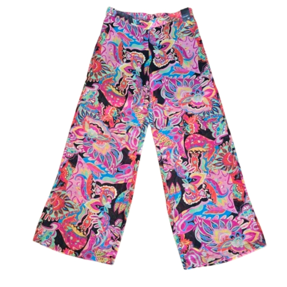New York & Company NWT Sheer Paisley Palazzo Pull-On Pants With Shorts